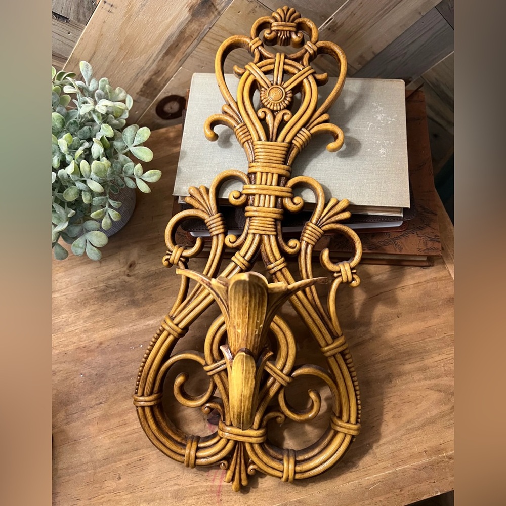 Vintage Ornate Wood Sconces Candle holder HOMCO Syroco Wall Sconces